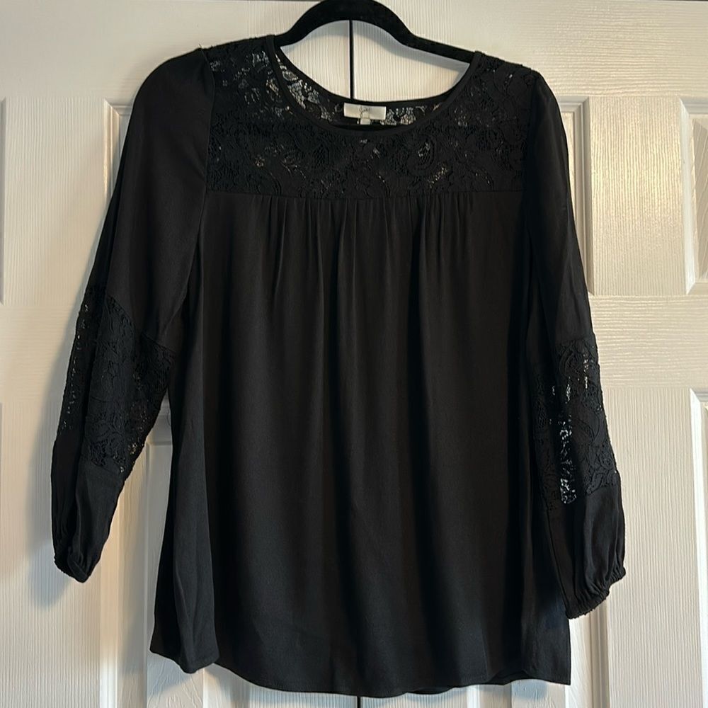 Joie Black Long Sleeve with Lace Blouse